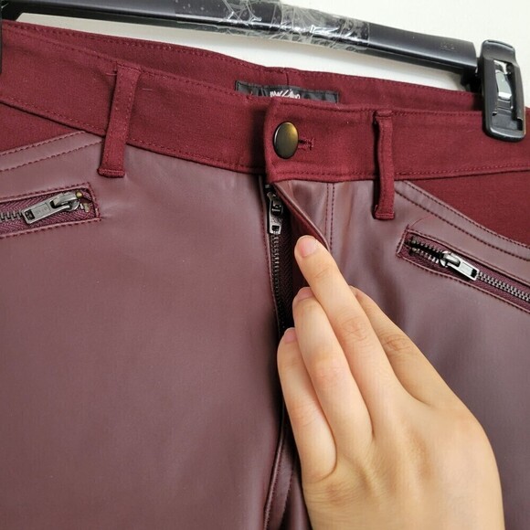 Mossimo Cabernet Red Wine Maroon Faux Leather Stretch Extensible Legging Pants 8 - Picture 6 of 13